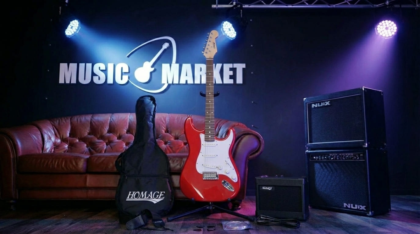 SET-HEG310RD Электрогитара в комплекте (комбик, чехол, ремень, струны, медиаторы), красный, Homage